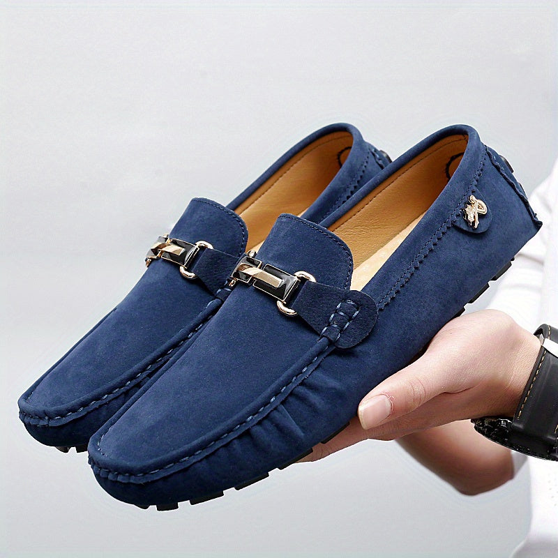 Loafer Shoes With Metallic Decor, Comfy Slip On Shoes